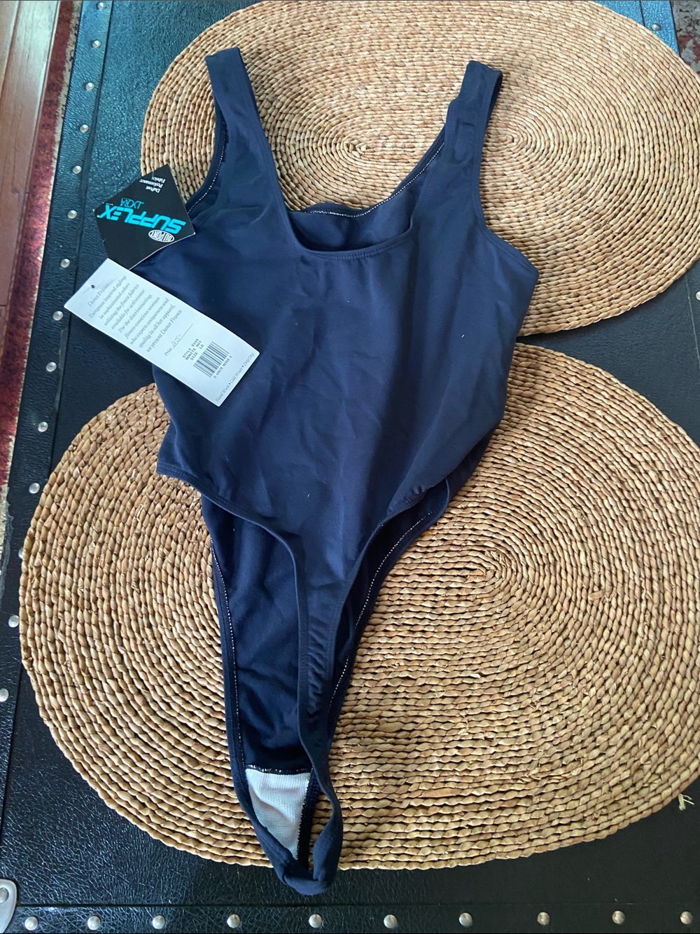 Women Thong Bodysuit in Navy and Chocolate - Size Large - Picture 2 of 4